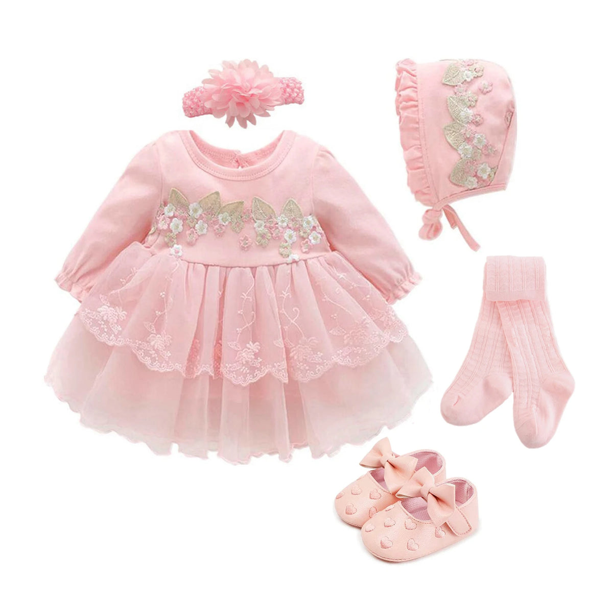 Baby Girl’s Bow Dress &amp; Matching Shoes – Elegant Cotton Outfit