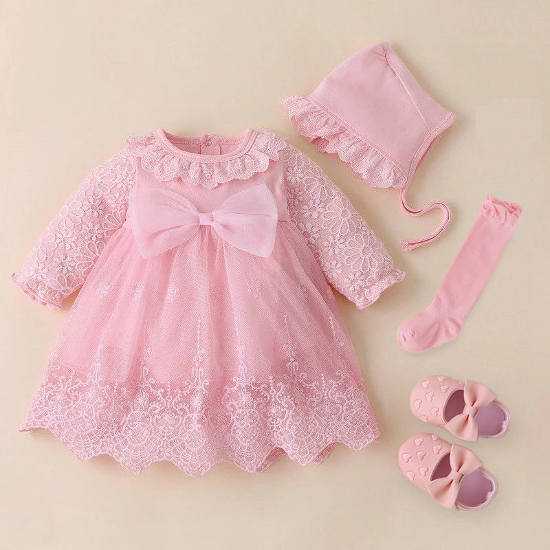 Baby Girl’s Bow Dress &amp; Matching Shoes – Elegant Cotton Outfit