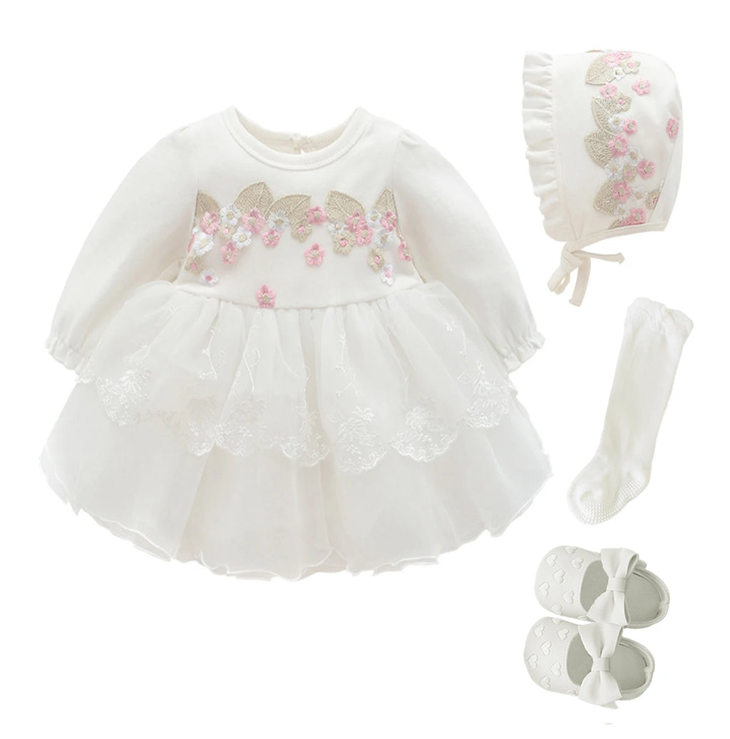 Baby Girl’s Bow Dress &amp; Matching Shoes – Elegant Cotton Outfit