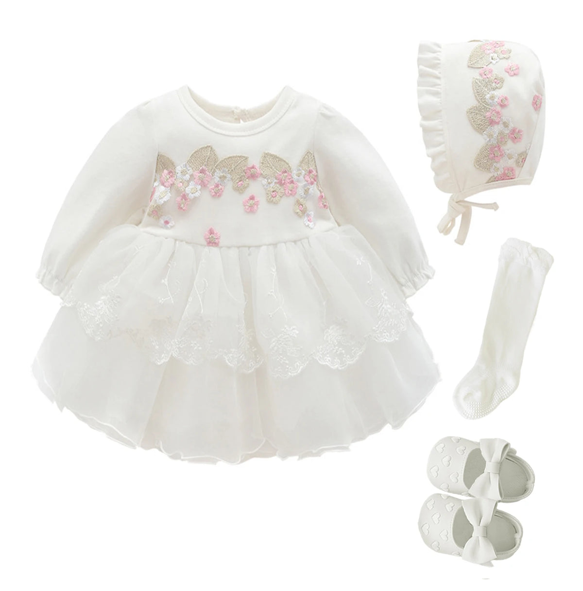 Baby Girl’s Bow Dress &amp; Matching Shoes – Elegant Cotton Outfit