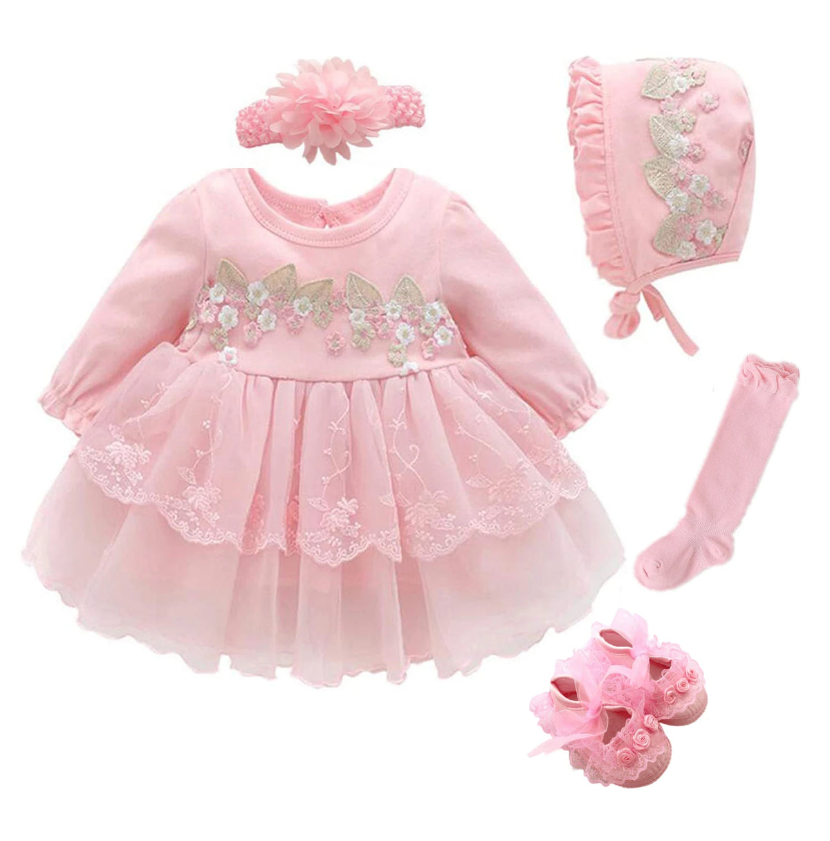 Baby Girl’s Bow Dress &amp; Matching Shoes – Elegant Cotton Outfit