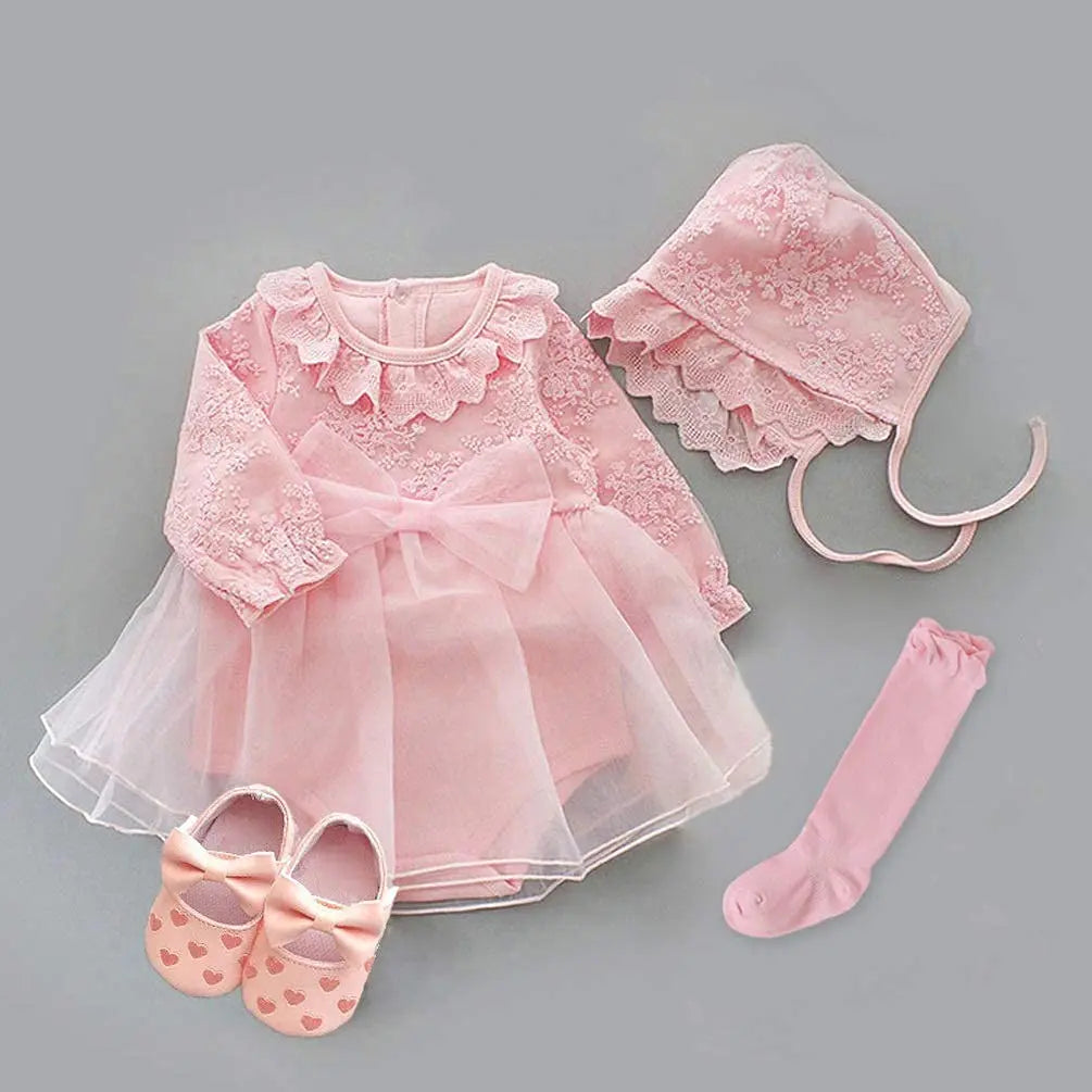 Baby Girl’s Bow Dress &amp; Matching Shoes – Elegant Cotton Outfit