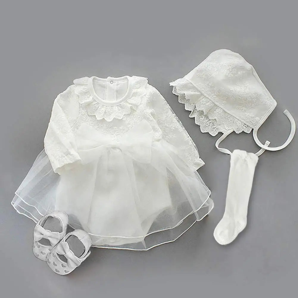 Baby Girl’s Bow Dress &amp; Matching Shoes – Elegant Cotton Outfit