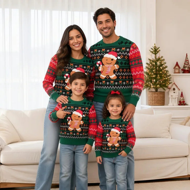 Matching Family Christmas Sweaters – Knitted Cartoon Jacquard Jumpers for Mum, Dad & Kids