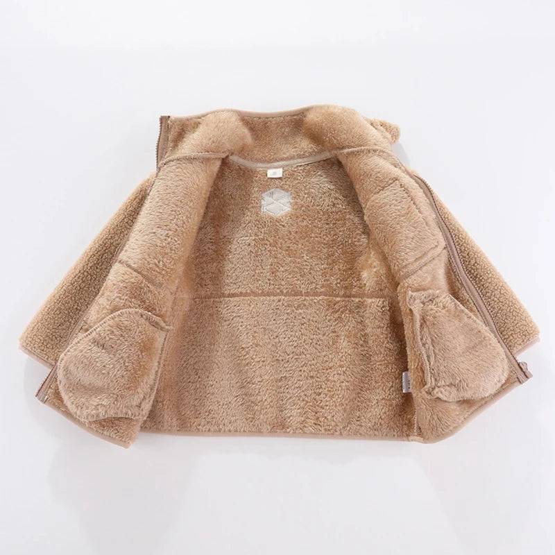 Boys’ Fleece-Lined Jacket – Warm Autumn & Winter Zip-Up Coat (Ages 1–7 Years)