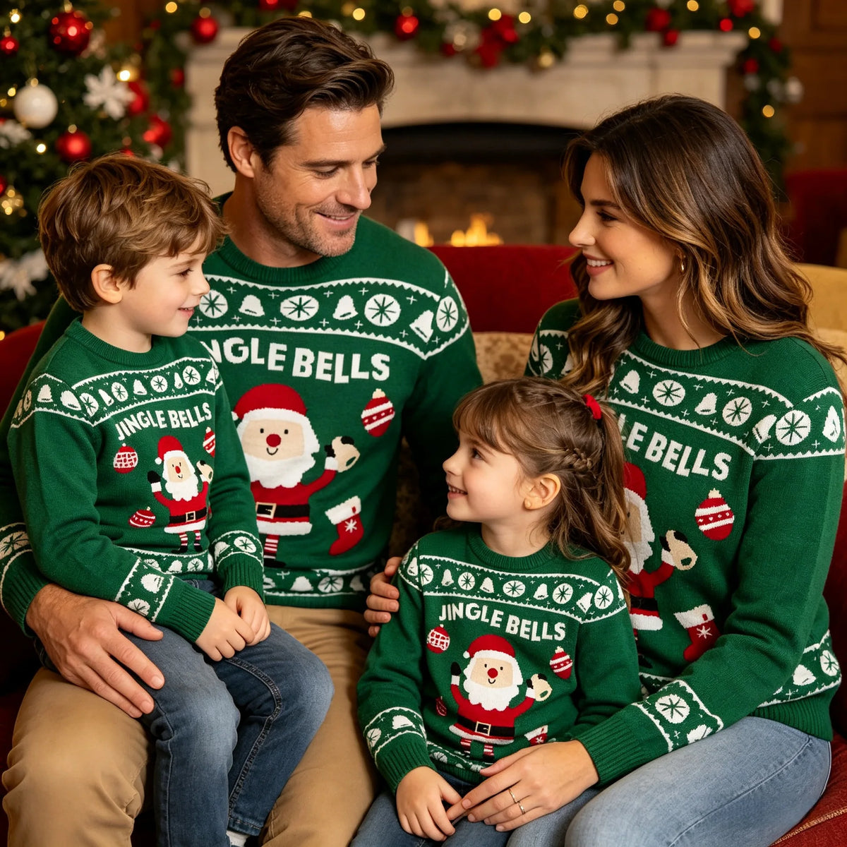 Matching Family Christmas Sweaters – Knitted Cartoon Jacquard Jumpers for Mum, Dad & Kids