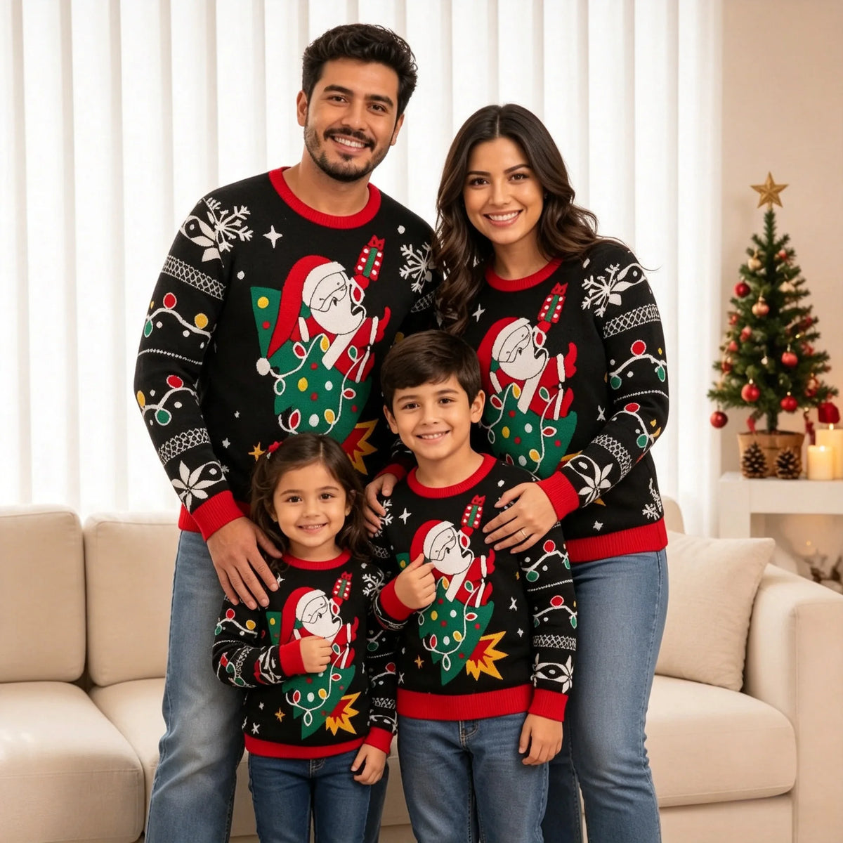 Matching Family Christmas Sweaters – Knitted Cartoon Jacquard Jumpers for Mum, Dad & Kids