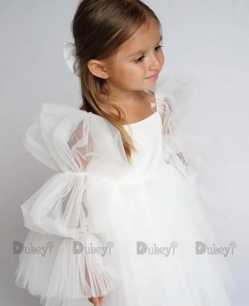 Baby Girls’ Elegant White Party Dress – Birthday, Wedding & Baptism Gown