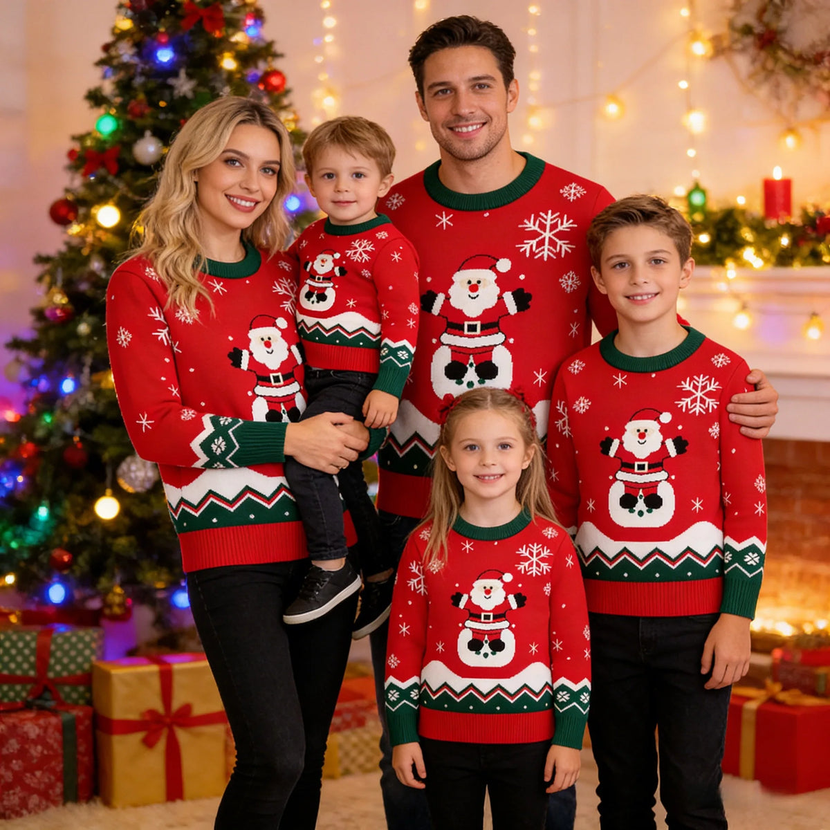 Matching Family Christmas Sweaters – Knitted Cartoon Jacquard Jumpers for Mum, Dad & Kids