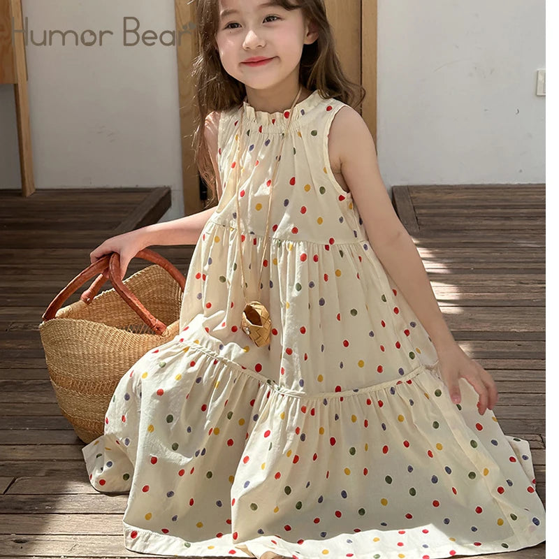Girls’ Polka Dot Summer Dress – Sleeveless Tiered A-Line Dress