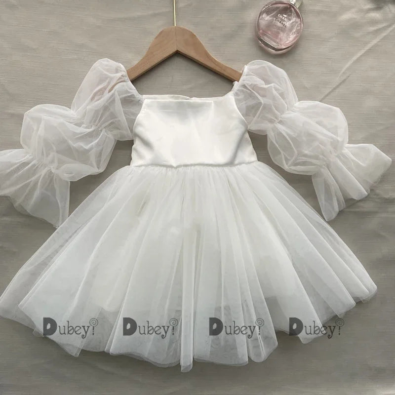 Baby Girls’ Elegant White Party Dress – Birthday, Wedding & Baptism Gown