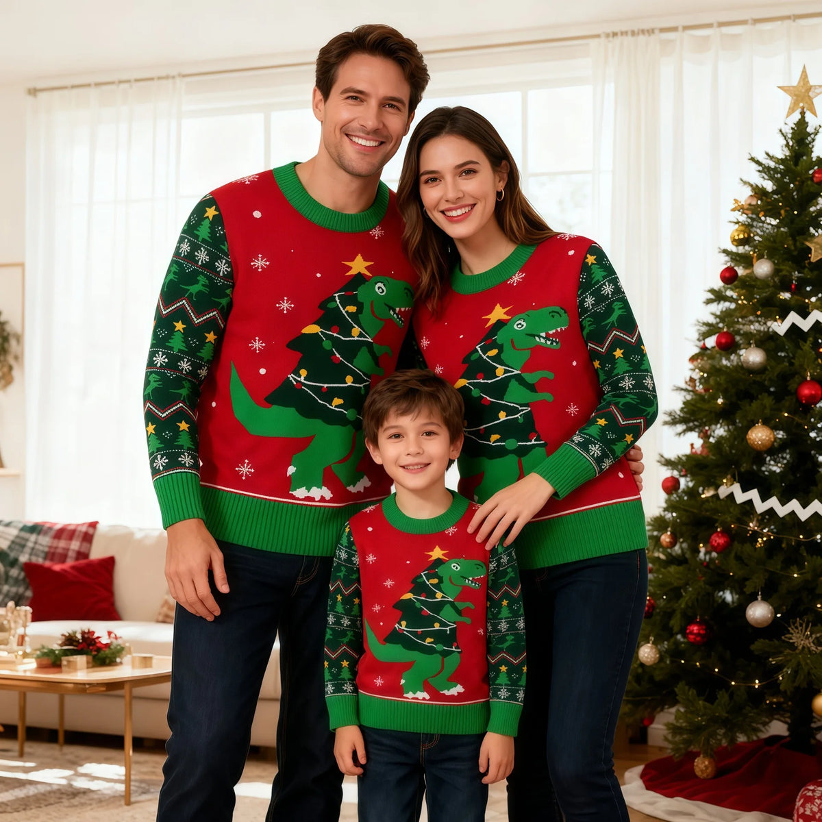 Matching Family Christmas Sweaters – Knitted Cartoon Jacquard Jumpers for Mum, Dad & Kids