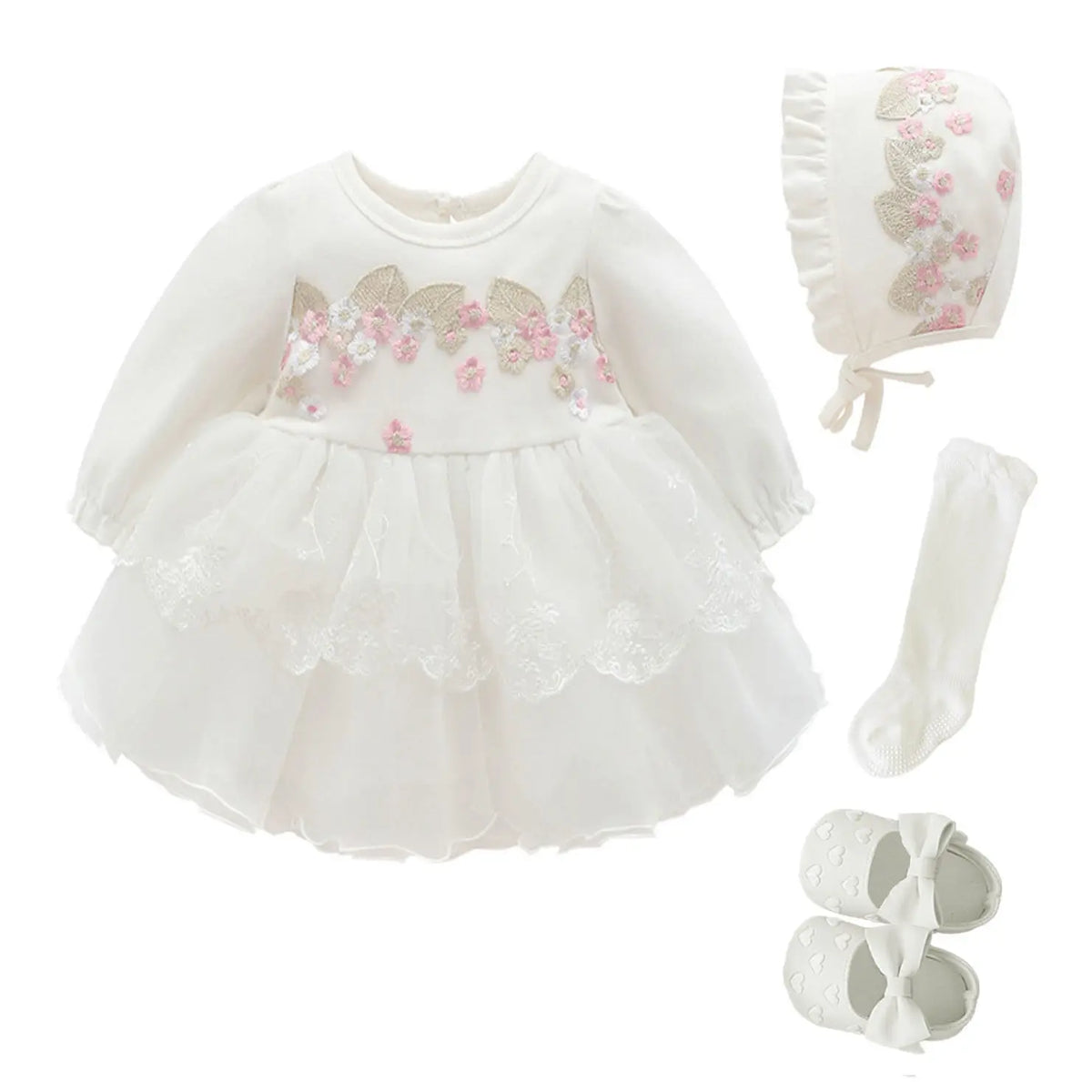 Baby Girl’s Bow Dress &amp; Matching Shoes – Elegant Cotton Outfit