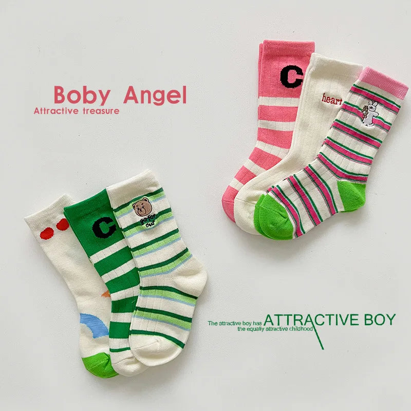 SLHJC Kids’ Striped Cotton Sport Socks – Unisex Everyday Socks