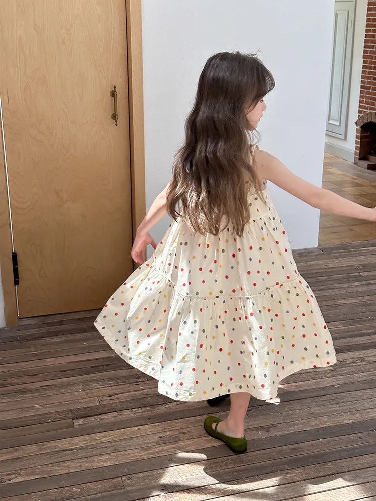 Girls’ Polka Dot Summer Dress – Sleeveless Tiered A-Line Dress