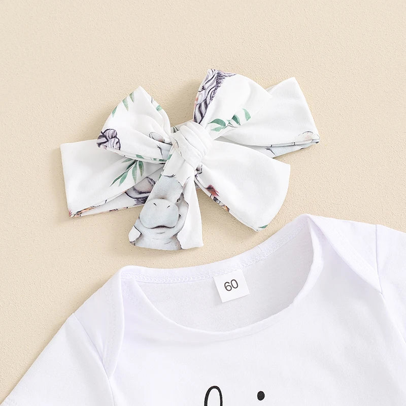 🌸 Summer Baby Outfit Set – 4-Piece Unisex Romper, Pants, Hat & Headband