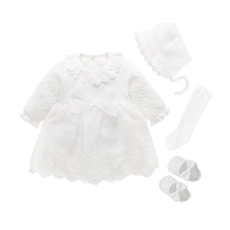 Baby Girl’s Bow Dress &amp; Matching Shoes – Elegant Cotton Outfit