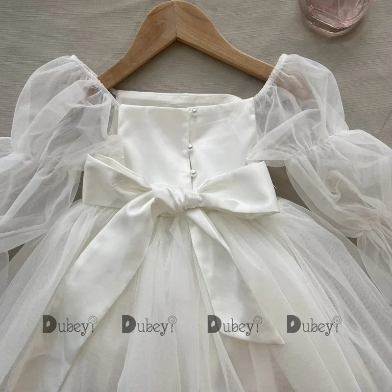 Baby Girls’ Elegant White Party Dress – Birthday, Wedding & Baptism Gown
