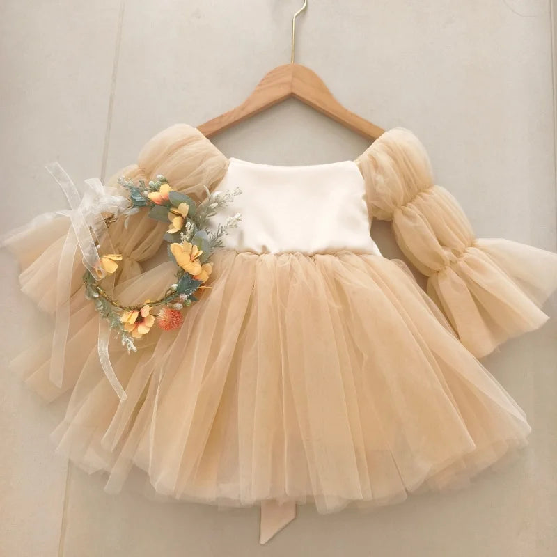 Baby Girls’ Elegant White Party Dress – Birthday, Wedding & Baptism Gown