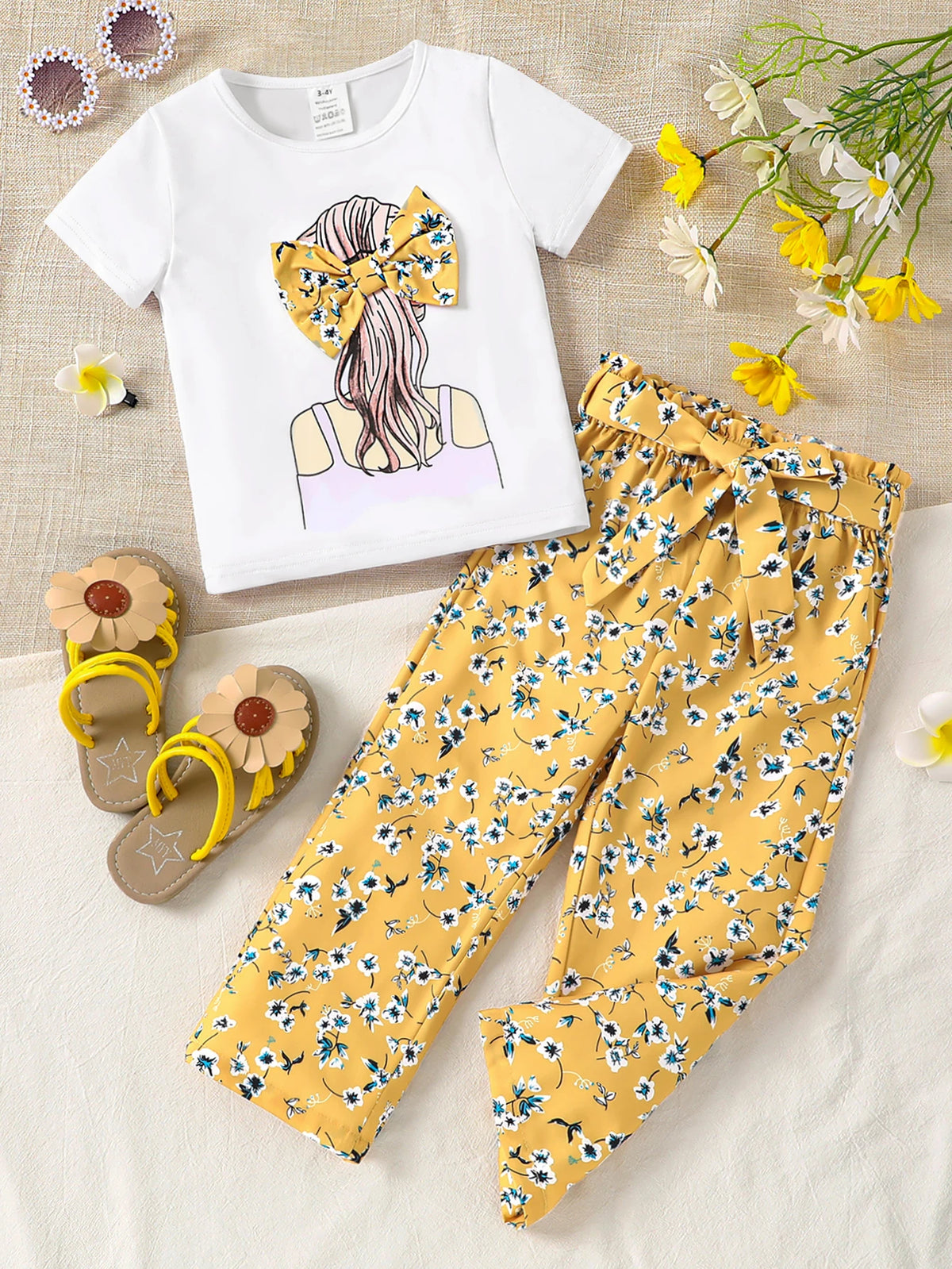 Girls’ Cartoon Turtleneck Summer Outfit Set – Cute Short-Sleeve Knitwear