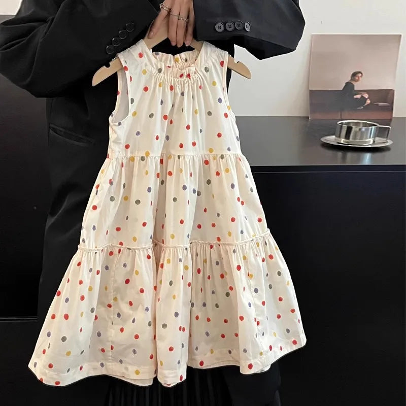 Girls’ Polka Dot Summer Dress – Sleeveless Tiered A-Line Dress