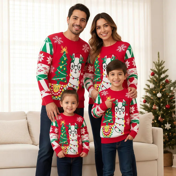 Matching Family Christmas Sweaters – Knitted Cartoon Jacquard Jumpers for Mum, Dad & Kids