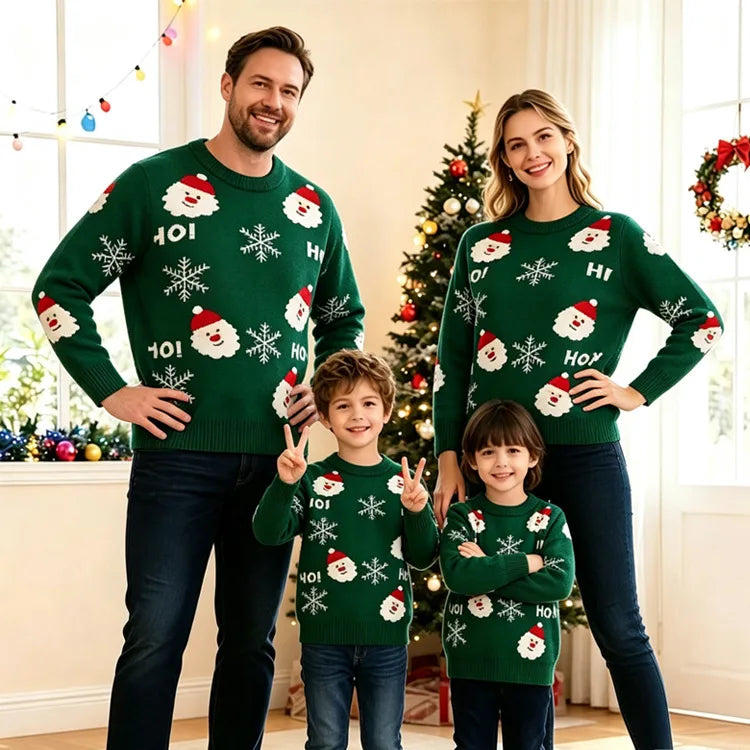 Matching Family Christmas Sweaters – Knitted Cartoon Jacquard Jumpers for Mum, Dad & Kids