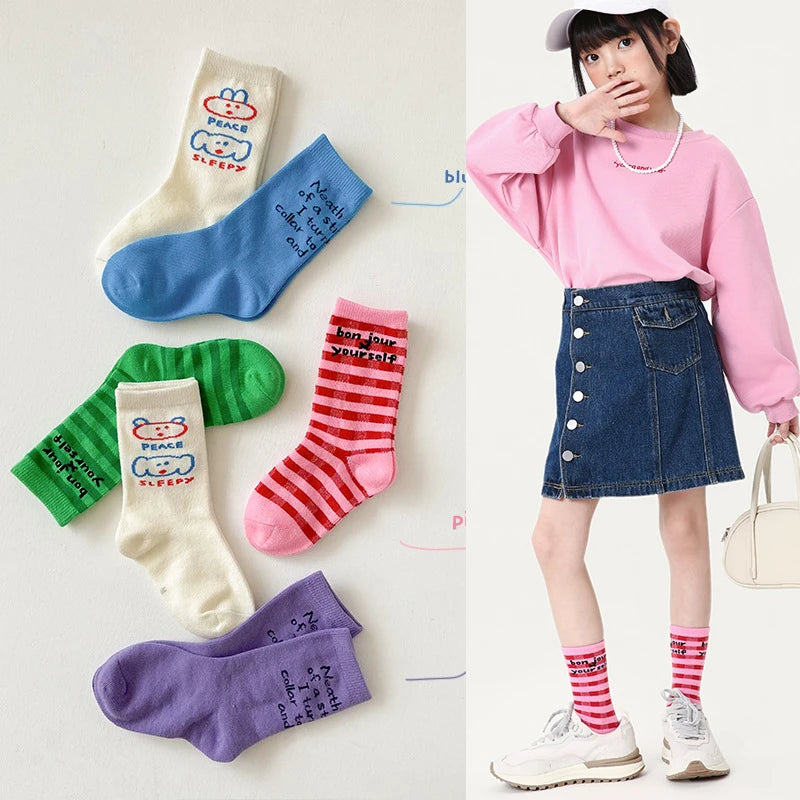 SLHJC Kids’ Striped Cotton Sport Socks – Unisex Everyday Socks