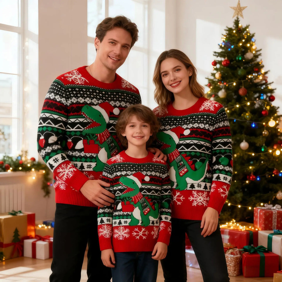 Matching Family Christmas Sweaters – Knitted Cartoon Jacquard Jumpers for Mum, Dad & Kids